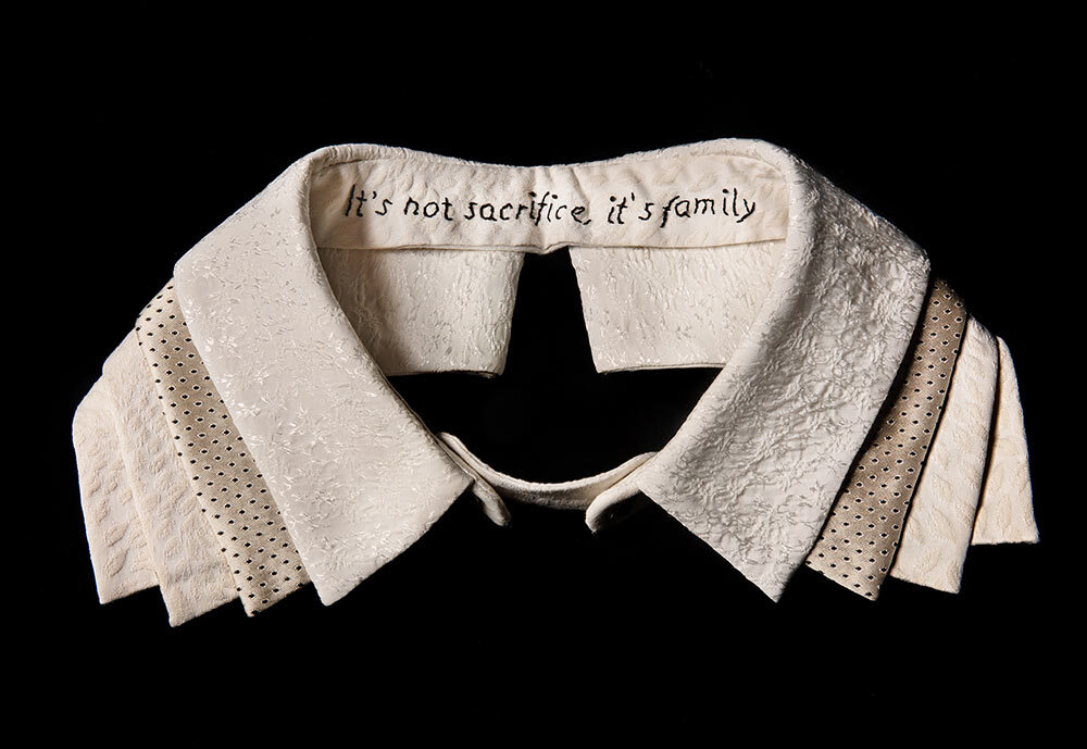 This collar made for the late Ruth Bader Ginsburg is imbued with personal meaning: Each of the four layers of fabric represents one member of her immediate family.