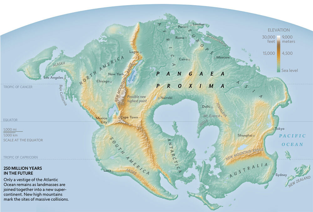 An illustration of the coming merger of the continents