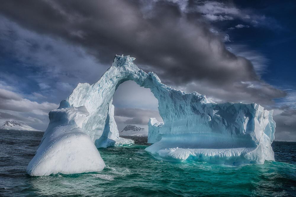 Icebergs off the coast of Antarctica can create striking natural sculptures