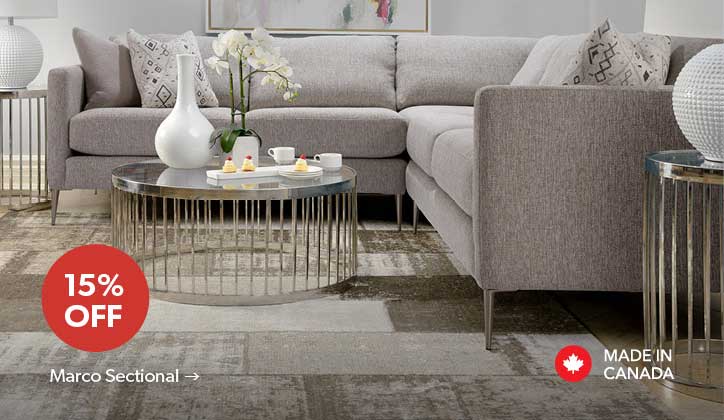 Featured Marco Sectional. 15 percent OFF. Made in Canada. Click to Shop Now.