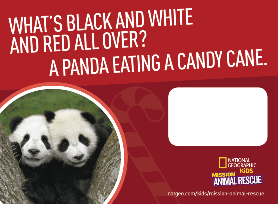 A printable holiday card featuring an image of two pandas.