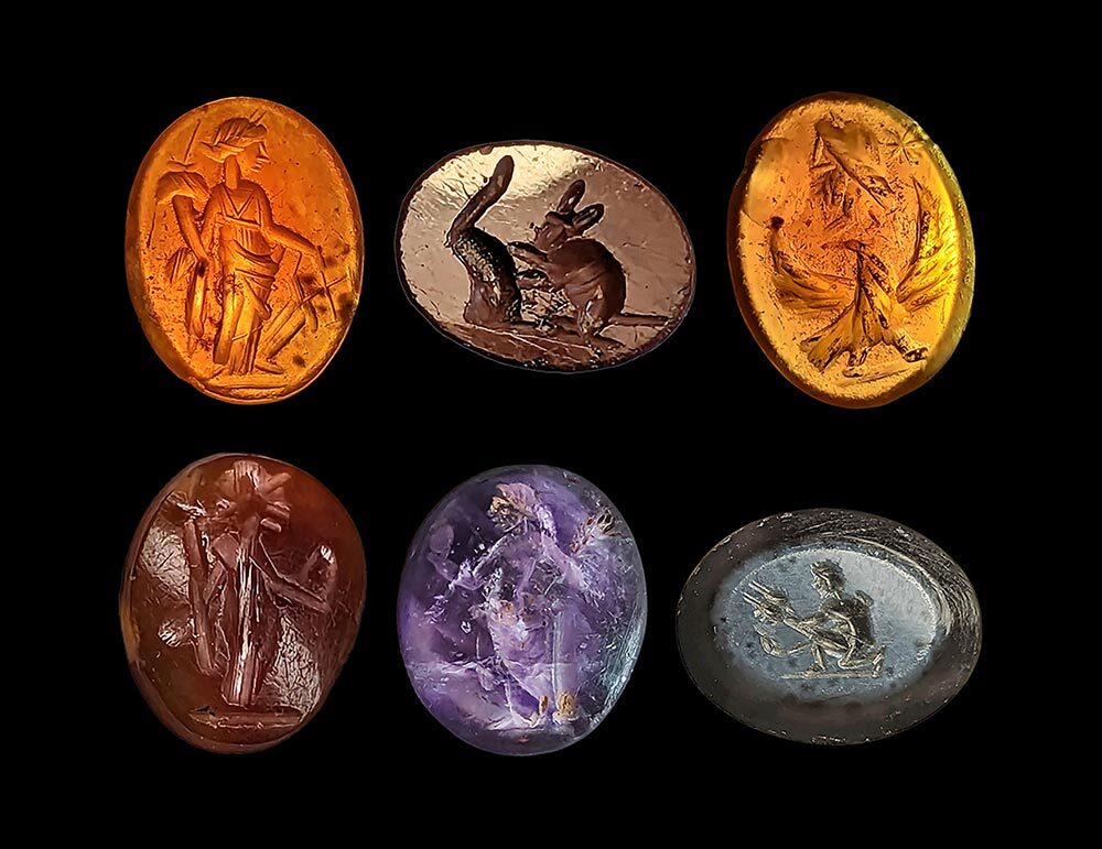 Gemstones from the site of former Roman baths in Carlisle, England