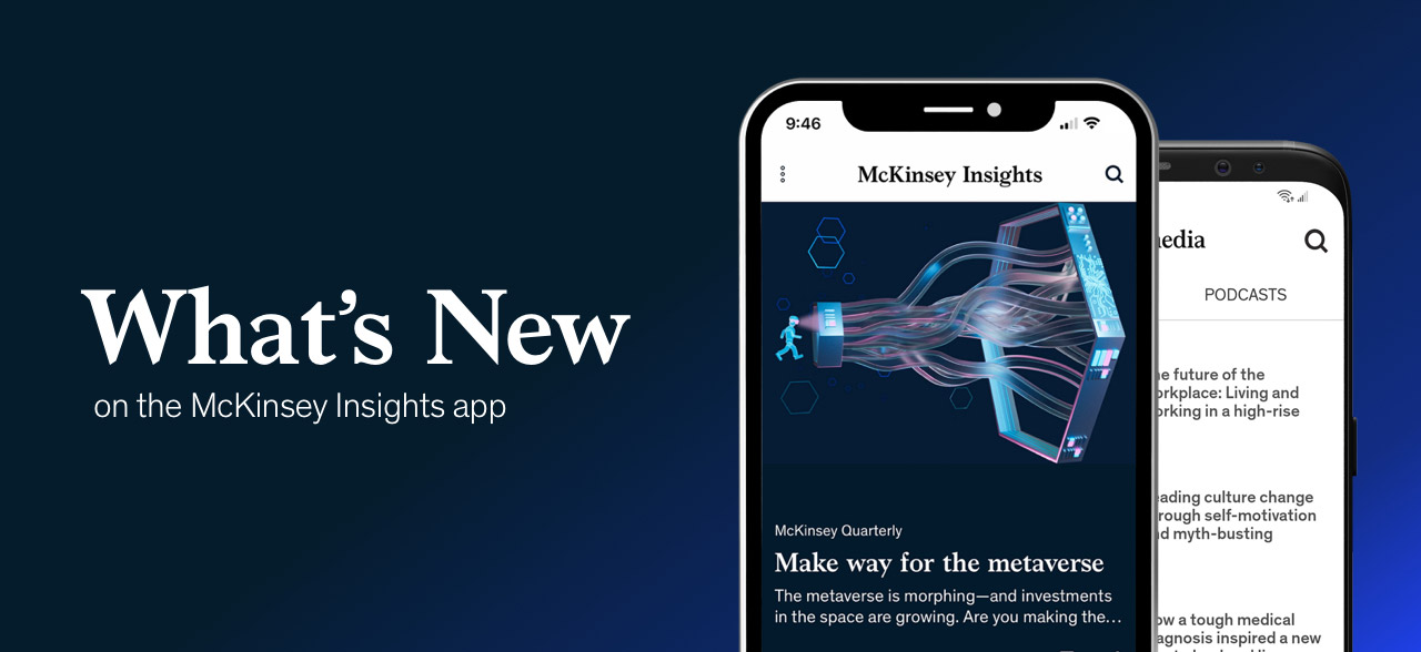 What's new on the McKinsey Insights app image showing two mobile devices.