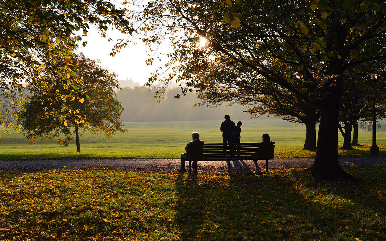 The afternoon sun dips over Primrose Hill, a green retreat near the London Zoo and city center.