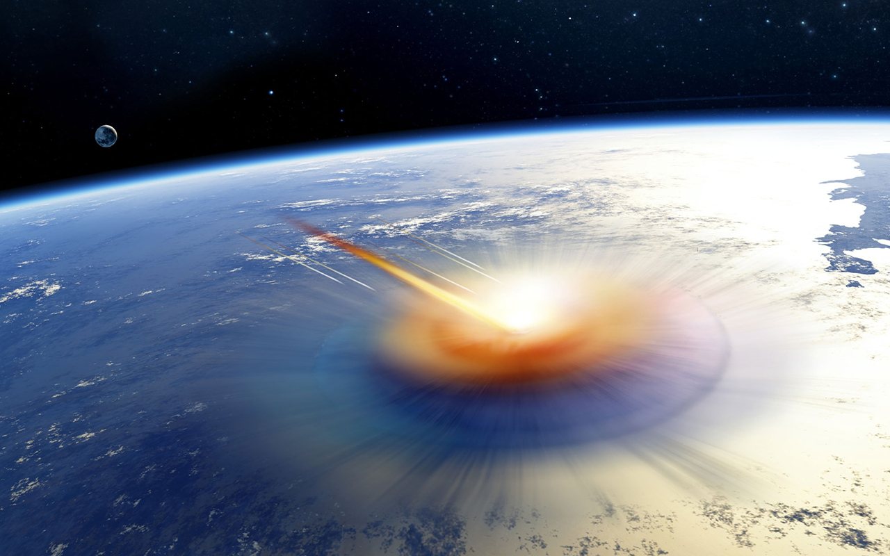 Illustration of an asteroid hitting Earth's surface.