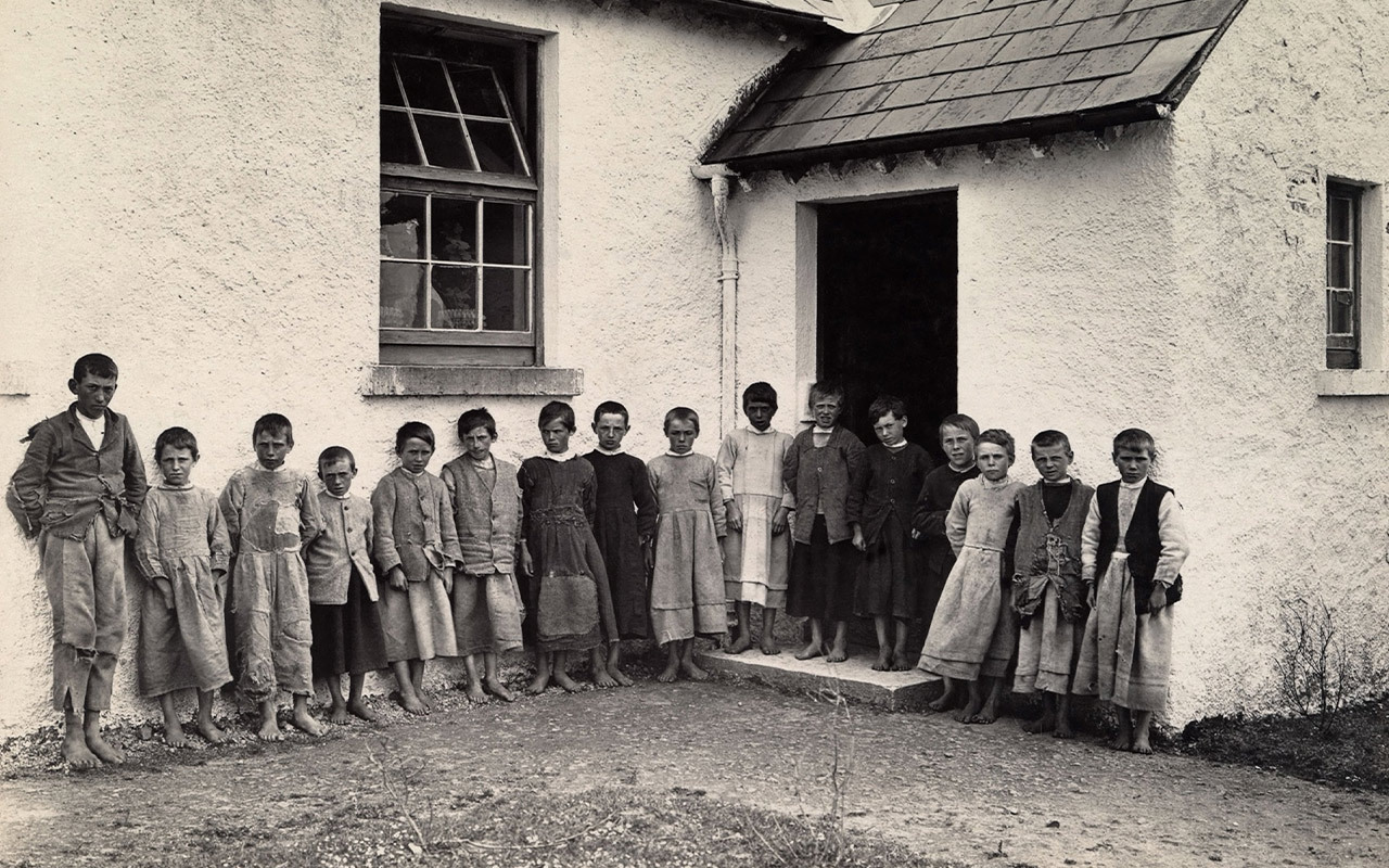 Boys stand near their school in Galway, Ireland.