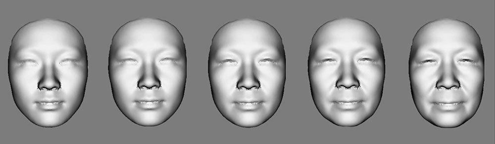 A row of gray facial scans