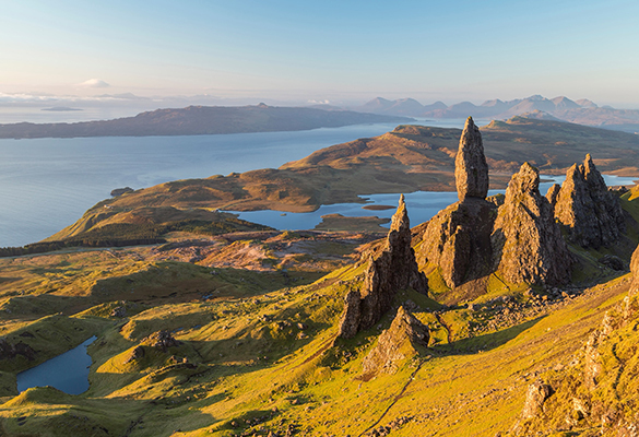 An ancient landslide created the Old Man of Storr on the Trotternish peninsula of Skye, a dramatic rock formation that Scottish legends say is the remains of a giant.