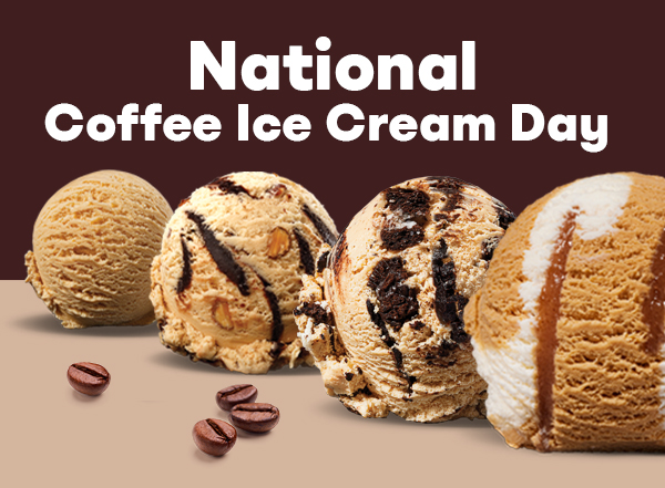 Scoops of coffee ice cream "National Cofee Ice Cream Day"