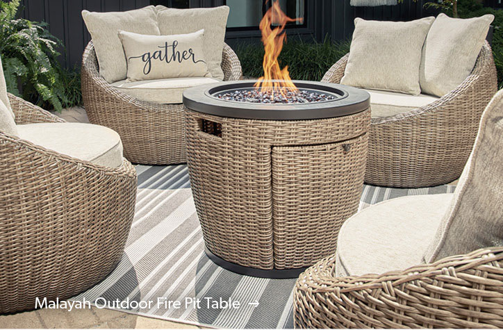 Featured Malayah Outdoor Fire Pit Table. Click to shop.