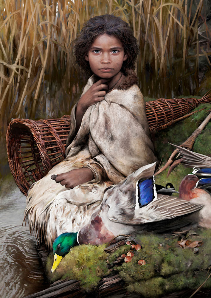 An artist's reconstruction of 'Lola,' who lived on an island in the Baltic Sea 5,700 years ago.