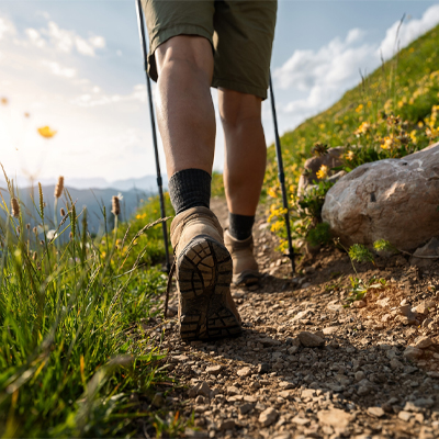 A man walking on a hiking trail