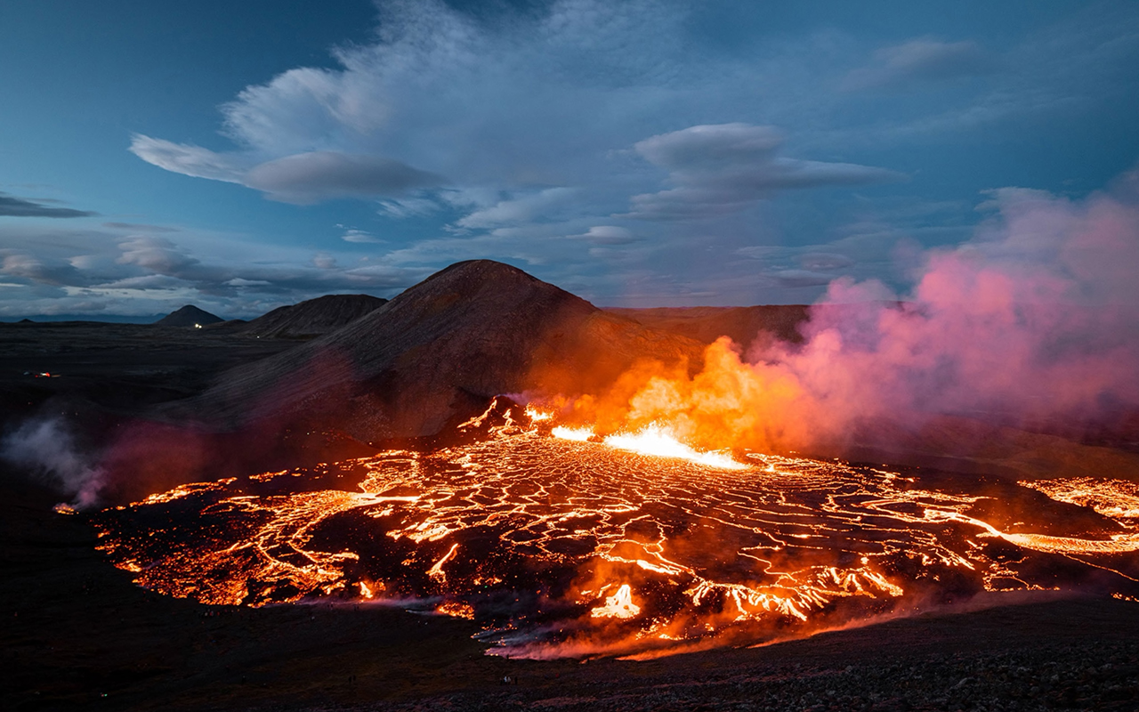 A photo of Iceland's Reykjanes Peninsula erupting.