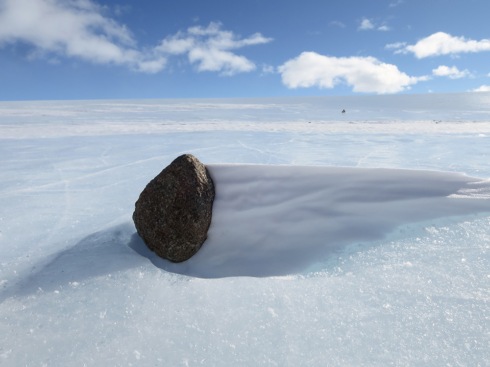 A meteorite found atop a field of ice and snow in Antarctica