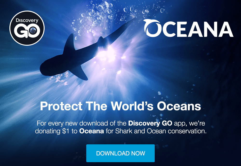 DISCOVERY GO - OCEANA - Protect The World's Oceans - For every new download of the Discovery GO app, we're donating $1 to Oceana for Shark and Ocean conservation. DOWNLOAD NOW