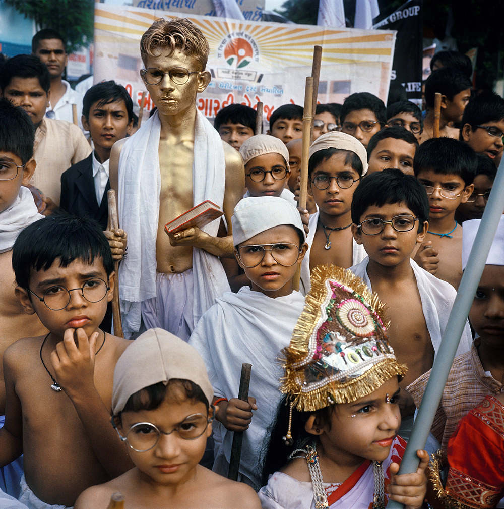 On October 2 children dress like Bapu, a nickname for Gandhi meaning “father,” to mark his birthday in Rajkot, Gujarat, where he spent most of his boyhood. Many Gandhi followers fret that as India grows more urban and materialistic, the young will ignore his injunction to serve the less fortunate.