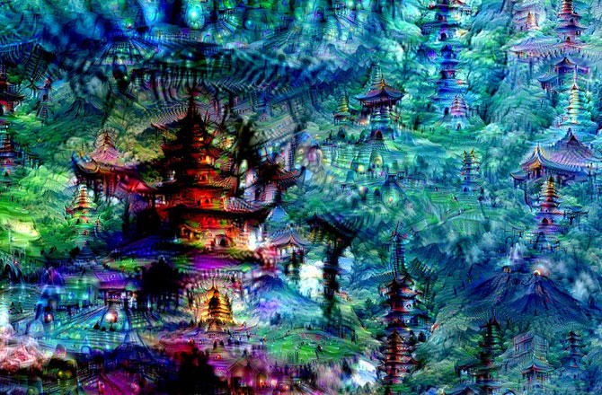 AI produced art, a pagoda