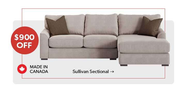 900 dollars OFF. Featured Sullivan Sofa. Click to Shop Now.