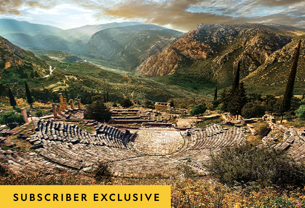 Excavated between 1895 and 1897, the amphitheater of Delphi sits up the hill from the Temple of Apollo.