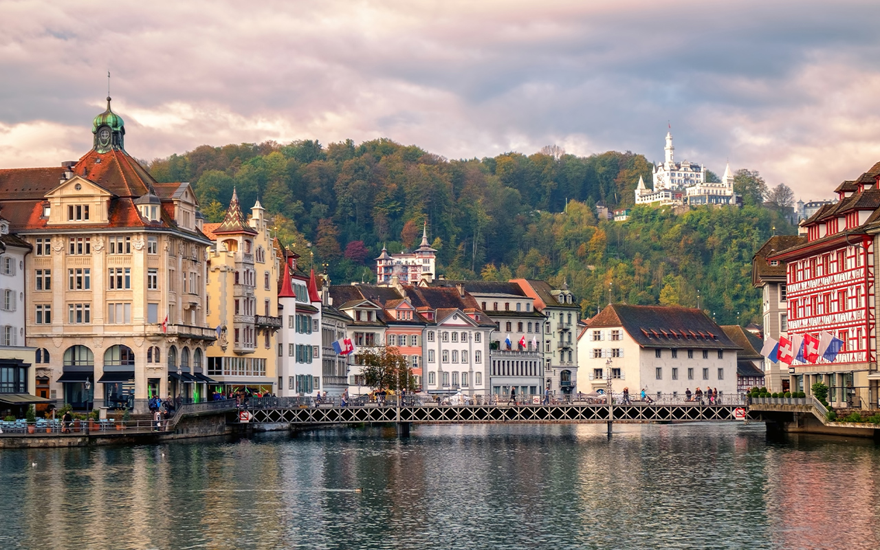 Lucerne’s Altstadt, or Old Town, overlooks the River Reuss.