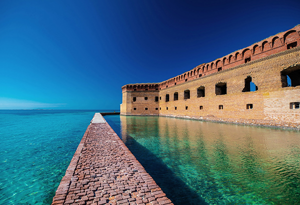 Dry Tortugas National Park, located 70 miles west of Key West, houses the 19th-century Fort Jefferson.