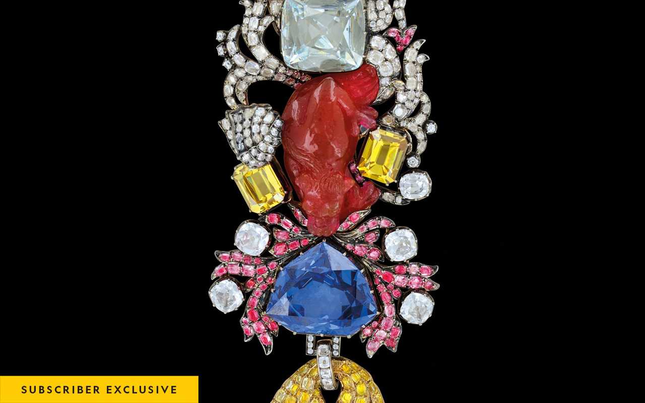 Louis XV’s Order of the Golden Fleece was one of the most lavish pieces of jewelry ever made. A replica created in 2010 based on an illustration gives a sense of its majesty. Containing famous stones like the French Blue and the Côte de Bretagne, it was stolen in 1792 and dismantled. Many of its components were lost, but the fate of others is known: The Côte de Bretagne was recovered and is held at the Louvre, and the French Blue is known today as the Hope Diamond.