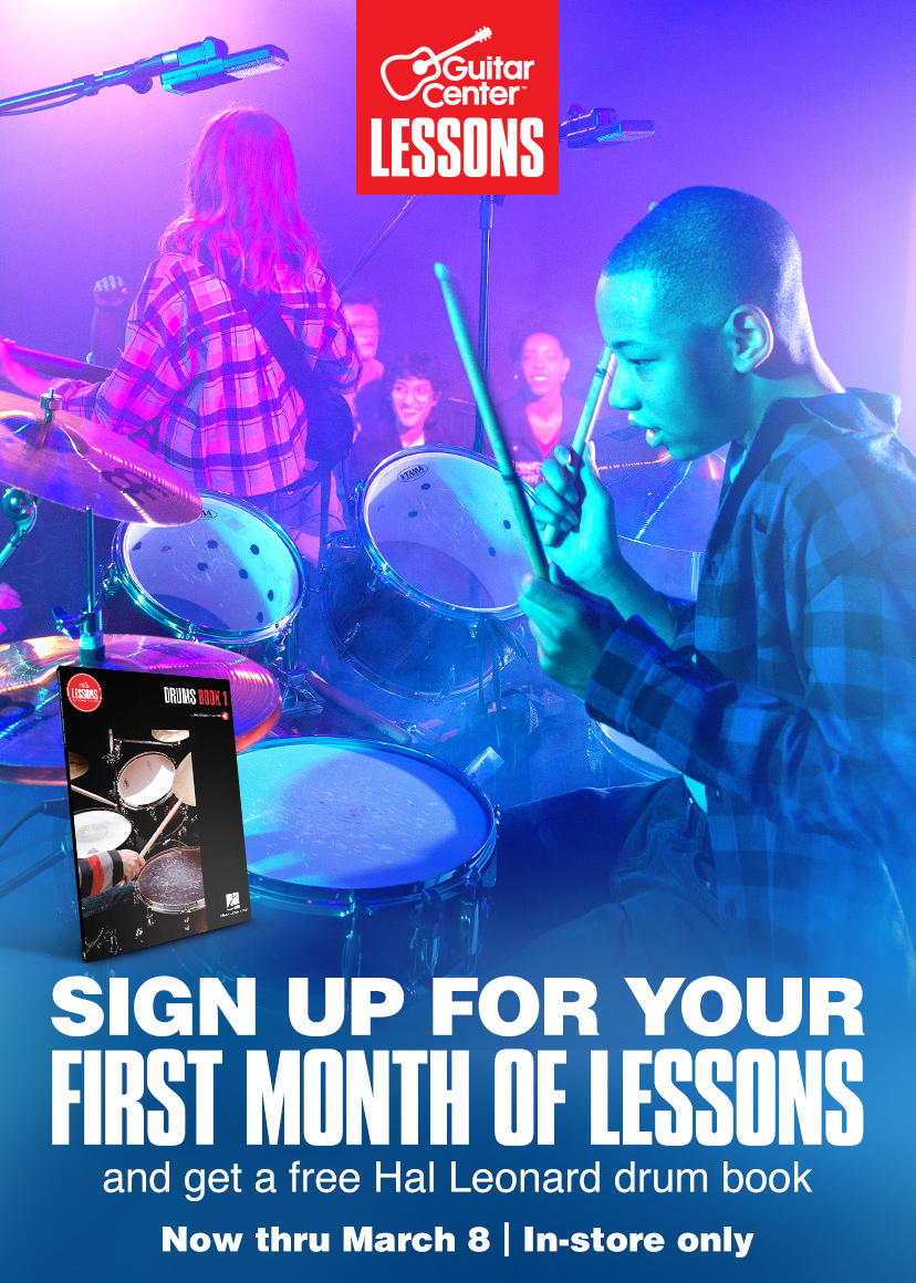 Sign up for your first month of drum lessons and get a free Hal Leonard drum book. Now thru March 8. In-store only. Find a store