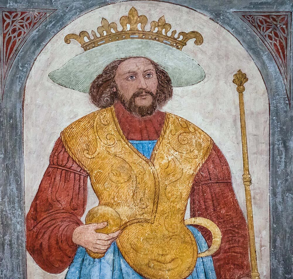 A portrait of King Harald Bluetooth at the Roskilde Cathedral, where he is believed to be buried.