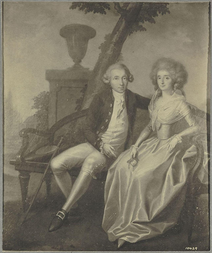 The oil painting is believed to be a portrait of U.S. Founding Father Aaron Burr and his wife Theodosia Bartow Prevost Burr—a brilliant woman who advised her husband throughout this career and championed women's rights. 