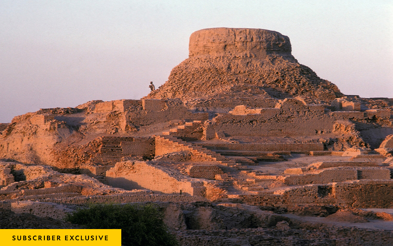 Mohenjo-Daro was one of two prominent cities of the ancient Indus Valley civilization. The citadel, a center of activity at the city's peak, towers over the ruins today.