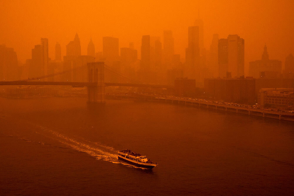 orange smoke over New York City