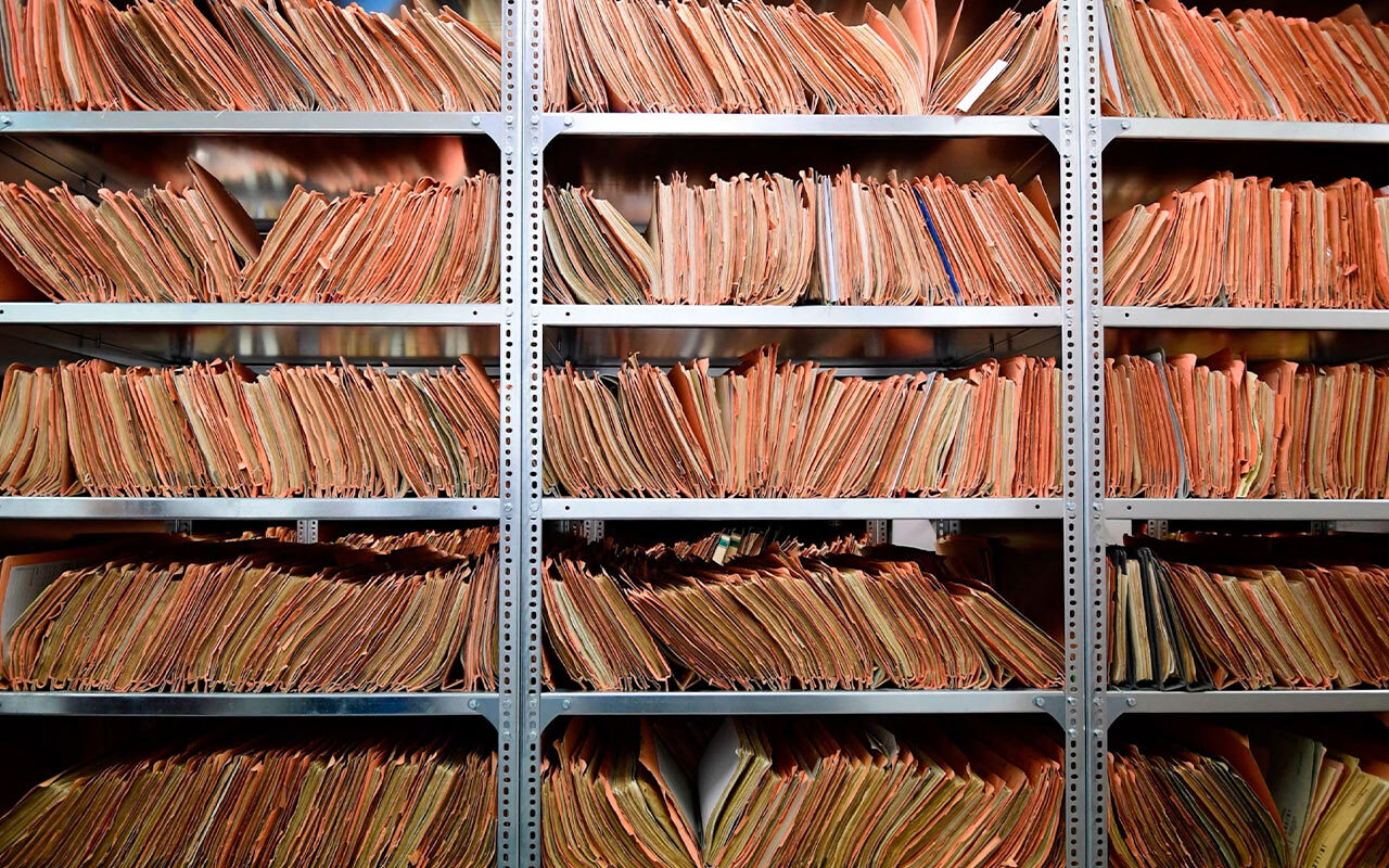 Records in the Stasi archives in Berlin. Nearly 70 miles of files are stored in the archives.