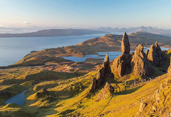 An ancient landslide created the Old Man of Storr on the Trotternish peninsula of Skye, a dramatic rock formation that Scottish legends say is the remains of a giant.