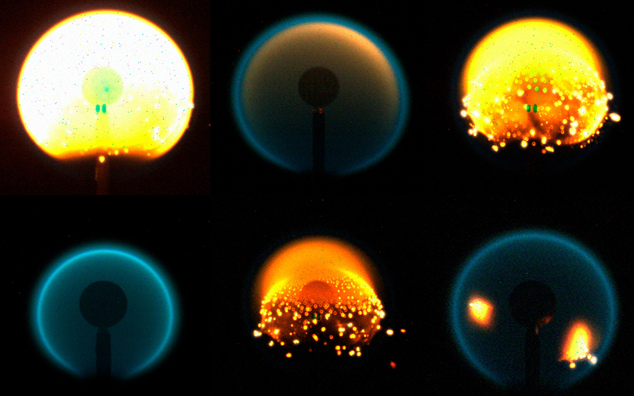 A NASA program known as ACME, for Advanced Combustion via Microgravity Experiments, conducted experiments with flames for more than four years on the International Space Station. This composite image shows flames generated from these tests.