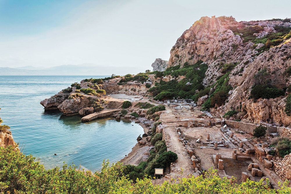 A picture of ruins along a coast