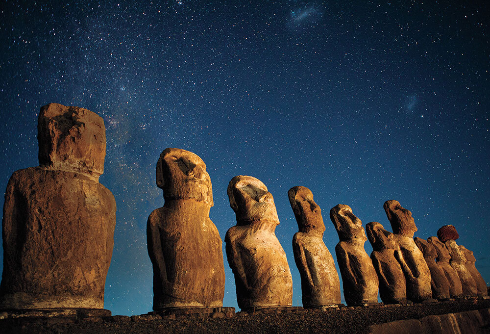 A line of statues on Easter Island