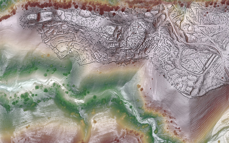 Lidar scans reveal the city walls and defensive fortifications that once stood in Tugunbulak, a recently discovered medieval city along the Silk Road.