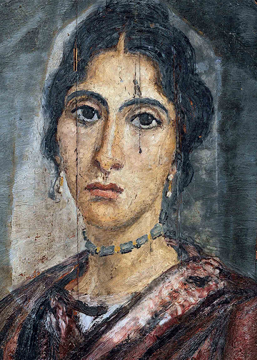 An Al Fayyum portrait, on display in Cairo's Egyptian Museum, shows a wealthy young woman.