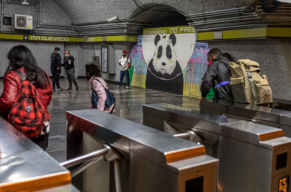 A panda mural inside the Mexico City metro system