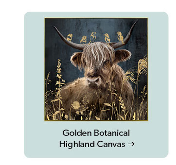 Golden Botanical Highland Canvas. Click to shop now.