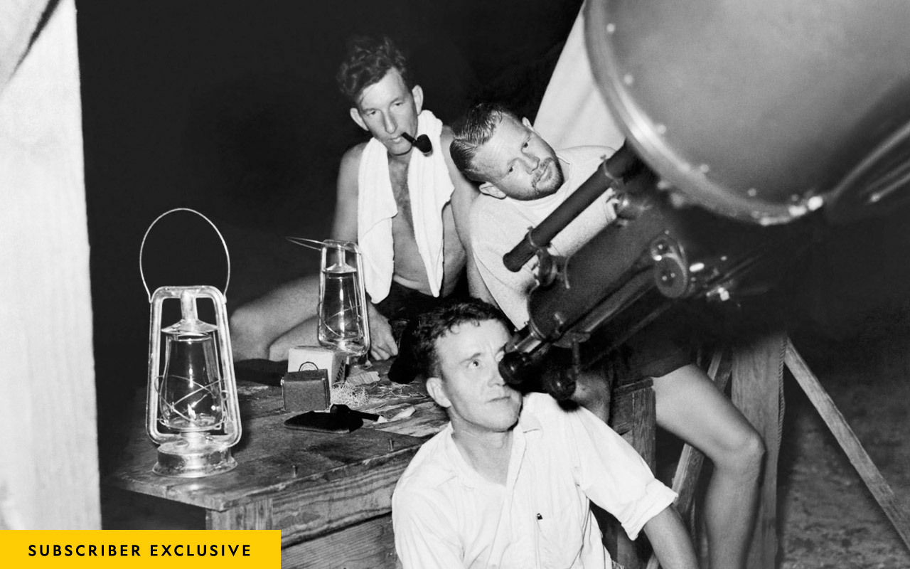 To see the total eclipse of 1937, an American expedition set up camp on barren Canton Island. The team’s presence, alongside a rival viewing party, provoked a tug-of-war for the Pacific island, which the Christian Science Monitor described as ideal “for somebody who doesn’t care about shade or drinking water, and who likes solitude.”