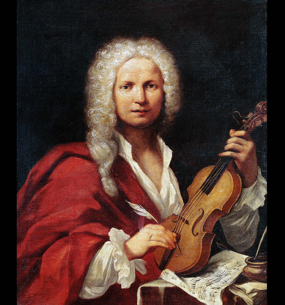 Portrait of a violinist and composer wearing a white wig, believed to be Vivaldi