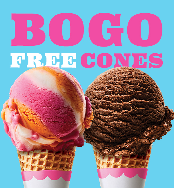 "BOGO Free Cone" with two ice cream cones