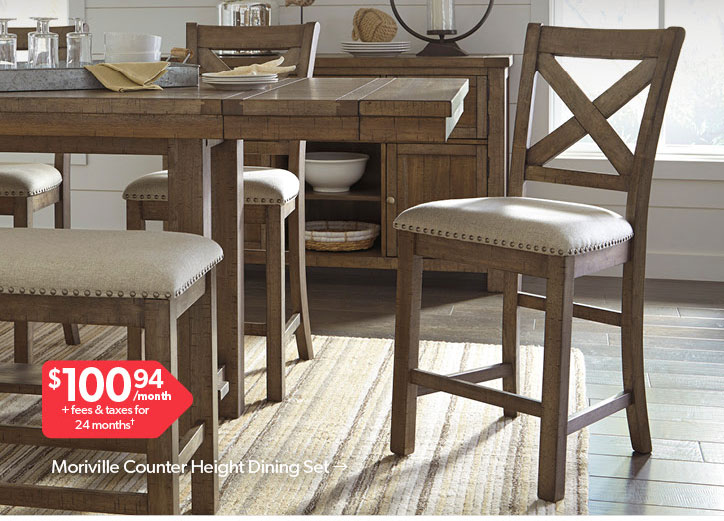 428 dollars off. Featured Moriville Counter Height Dining Set. 100 dollars and 94 cents per month plus fees and taxes for 24 months. Conditions apply. Click to Shop Now.