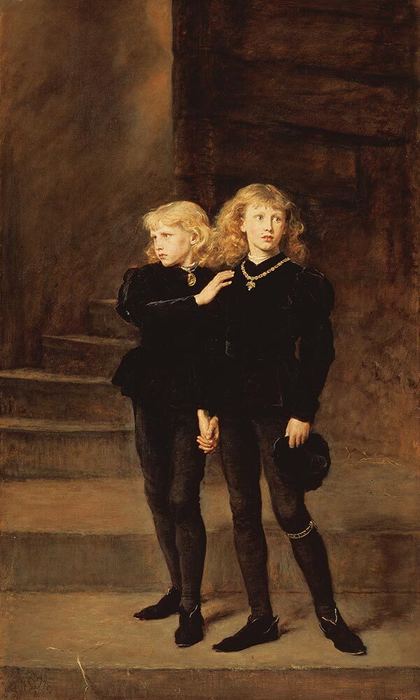 Edward V (1470-83) (right) and his brother Richard, Duke of York, disappeared after entering the Tower of London in 1483. 1878 painting, Sir John Everett Millais, Picture Gallery, Royal Holloway, University of London