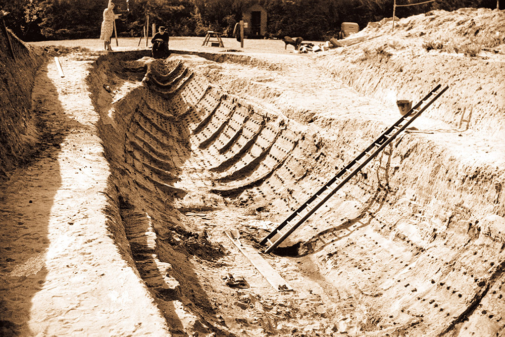 The imprint of an 80-foot long boat burial uncovered in 1939