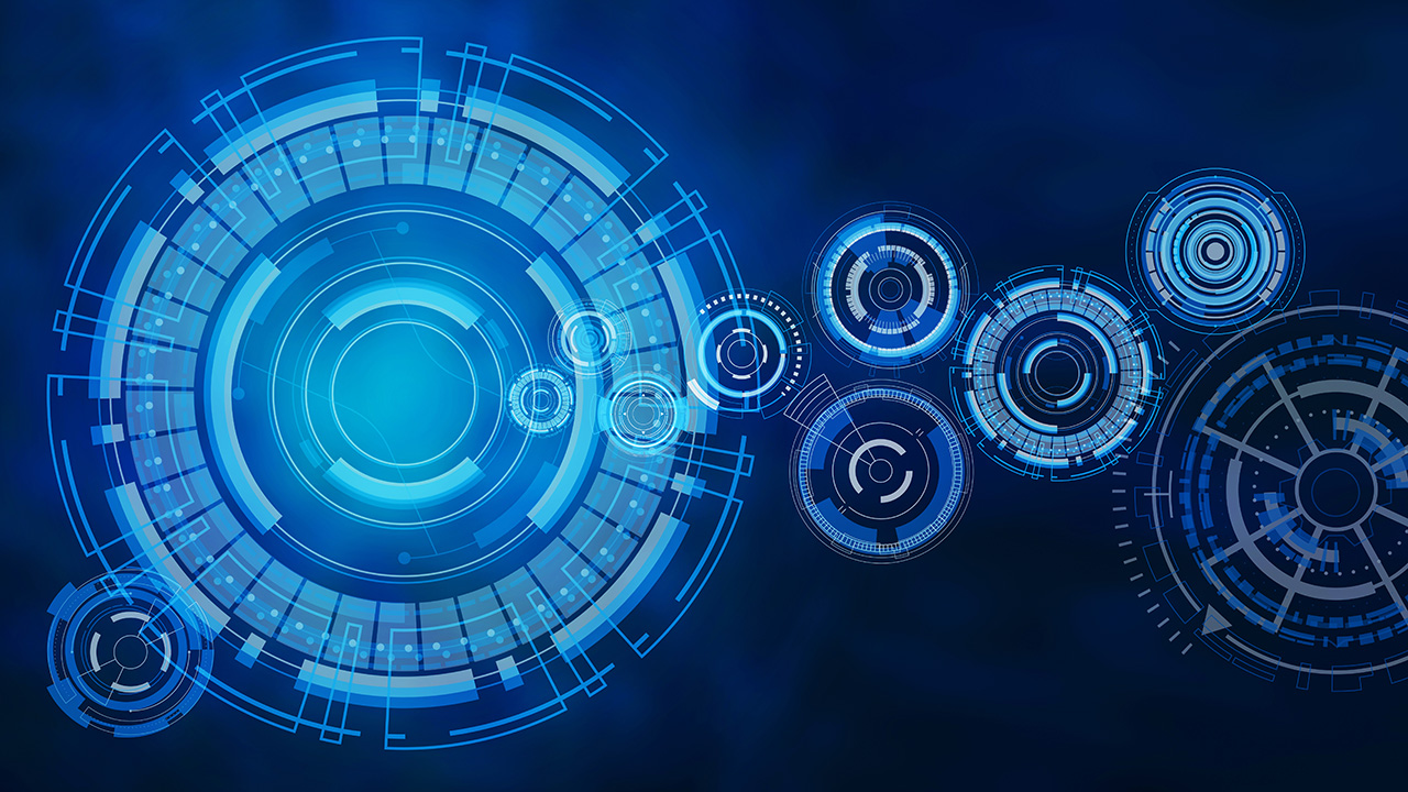 Abstract illustration of neon blue circles.