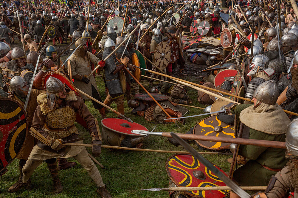 A picture of Viking re-enactors in battle