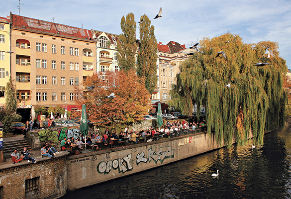 The Landwehr Canal, constructed in the mid-1800s, flows through central Berlin.