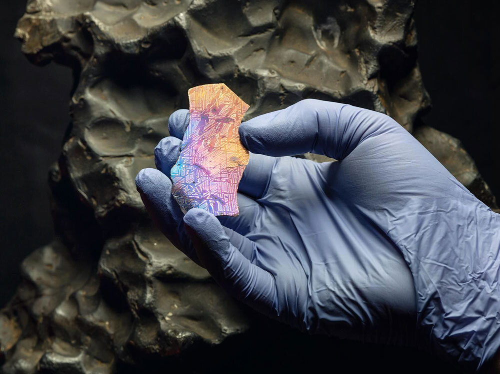 A picture of a colorful rock from outer space